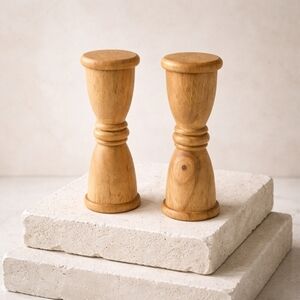 Wood Salt & Pepper Shakers Set Turned Wood Tall Thailand Vintage Kitchen